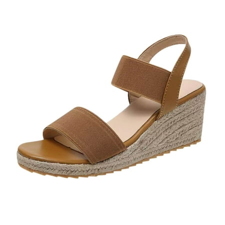 

YanHoo Wedge Sandals for Women Espadrilles Dresssy 2023 Bohemia Elastic Ankle Strap Sandals Open Toe Summer Wedding Platform Shoes Sandal