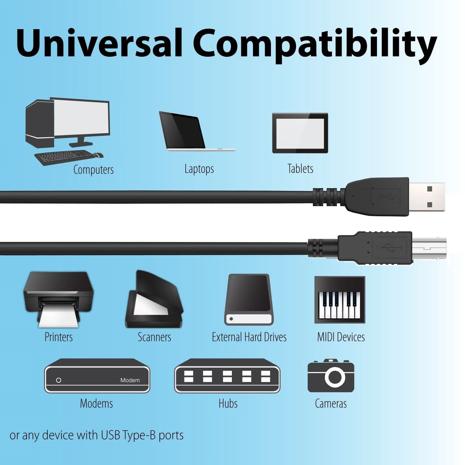 SLLEA 6ft USB Cable Cord for Brother Thermal Printer QL-700 QL-710W