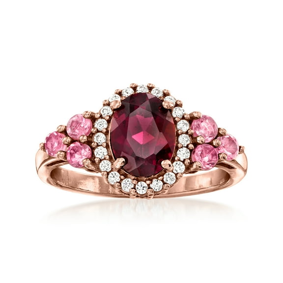Ross-Simons 1.30 Carat Rhodolite Garnet and .10 ct. t.w. Pink Tourmaline Ring With .20 ct. t.w. White Zircon in 18kt Rose Gold Over Sterling, Women's, Adult