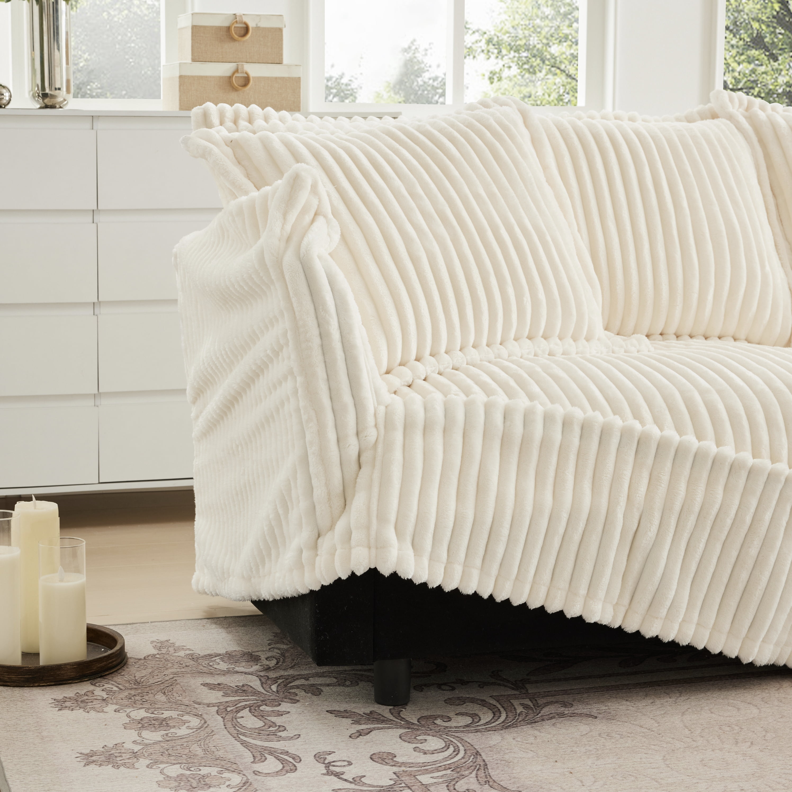 Modern Cream Corduroy Loveseat Sofa, Comfortable Cushion with Removable Cover for Living Room/Apt,White