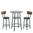 thumbnail image 4 of Modern Bar Table Set, SYNGAR Kitchen Table and Chairs for 2, 3 Piece Counter Height Dining Set with 2 Cushioned Stools, Round Long Bistro Pub Table Set, Breakfast Dining Table Set, Rustic Brown, 4 of 8