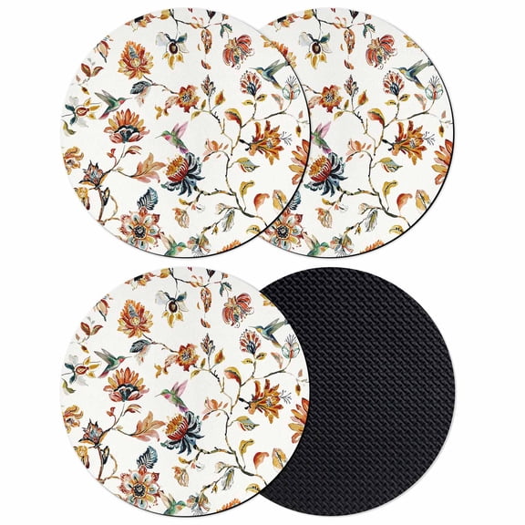 Spring Floral Coasters Set of 4, Absorbent Coasters for Drinks, Summer Botanical Flowers Vintage Birds Coaster for Desk Coffee Table Protection, Home Decor House Warming Gifts 4"