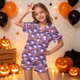 thumbnail image 2 of UAYOTSE Kids Home‑Wear Satin Pajama Outfit, Girls Button‑Up Collar Short‑Sleeve Top with Coordinating Shorts, Comfort‑Oriented Nightwear Set Size 2-3 Years, 2 of 5