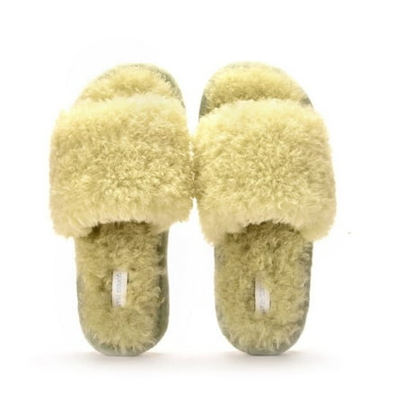 

CoCopeanut Winter Indoor Open Toe Women Fur Slippers Soft Warm Plush Flat Grils Shoes Non-slip Home Bedroom Solid Ladies Fluffy Slides