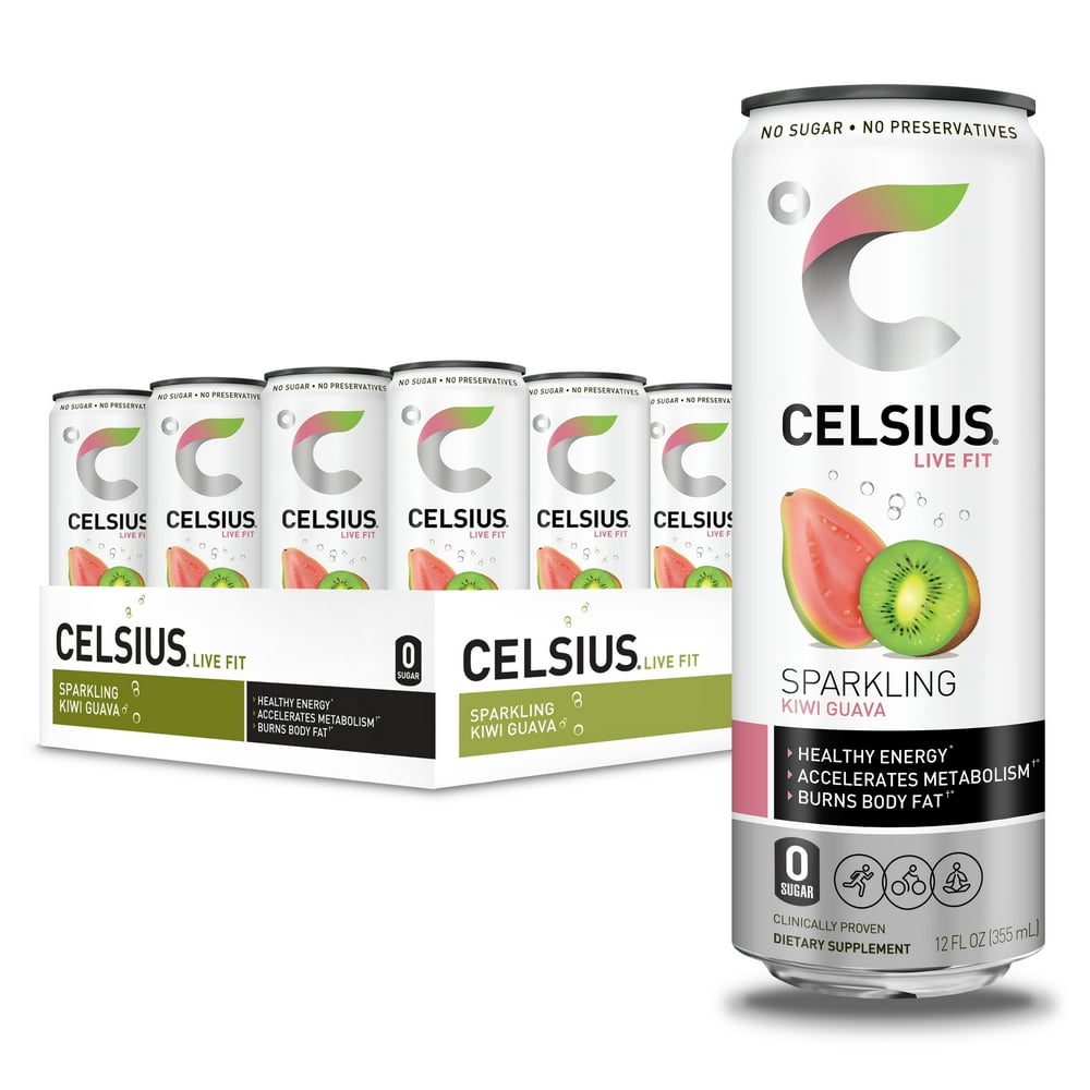 CELSIUS Sparkling Kiwi Guava Fitness Drink, Zero Sugar, 12oz. Slim Can