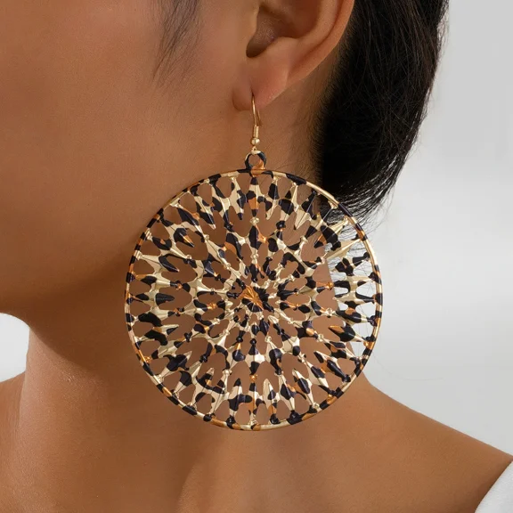 Chic Leopard Print Hoop Earrings for Women - Stainless Steel Posts, Iron Crafted, Perfect for Casual Attire & Special Occasions