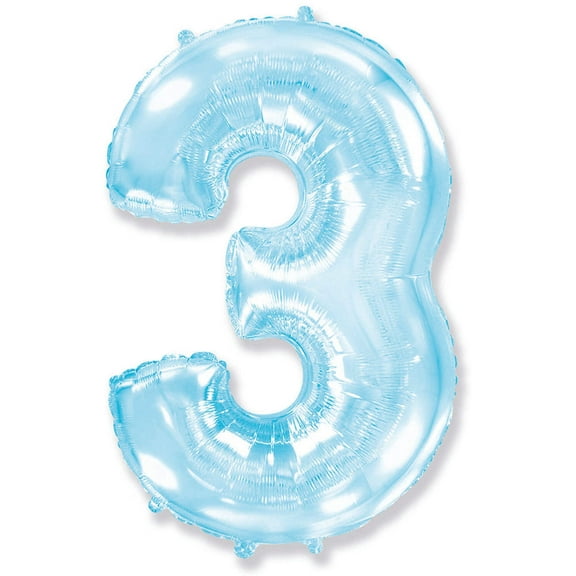 42 inch Number 3 - Party Brands - Pastel Blue Foil Mylar Balloon - Party Supplies Decorations