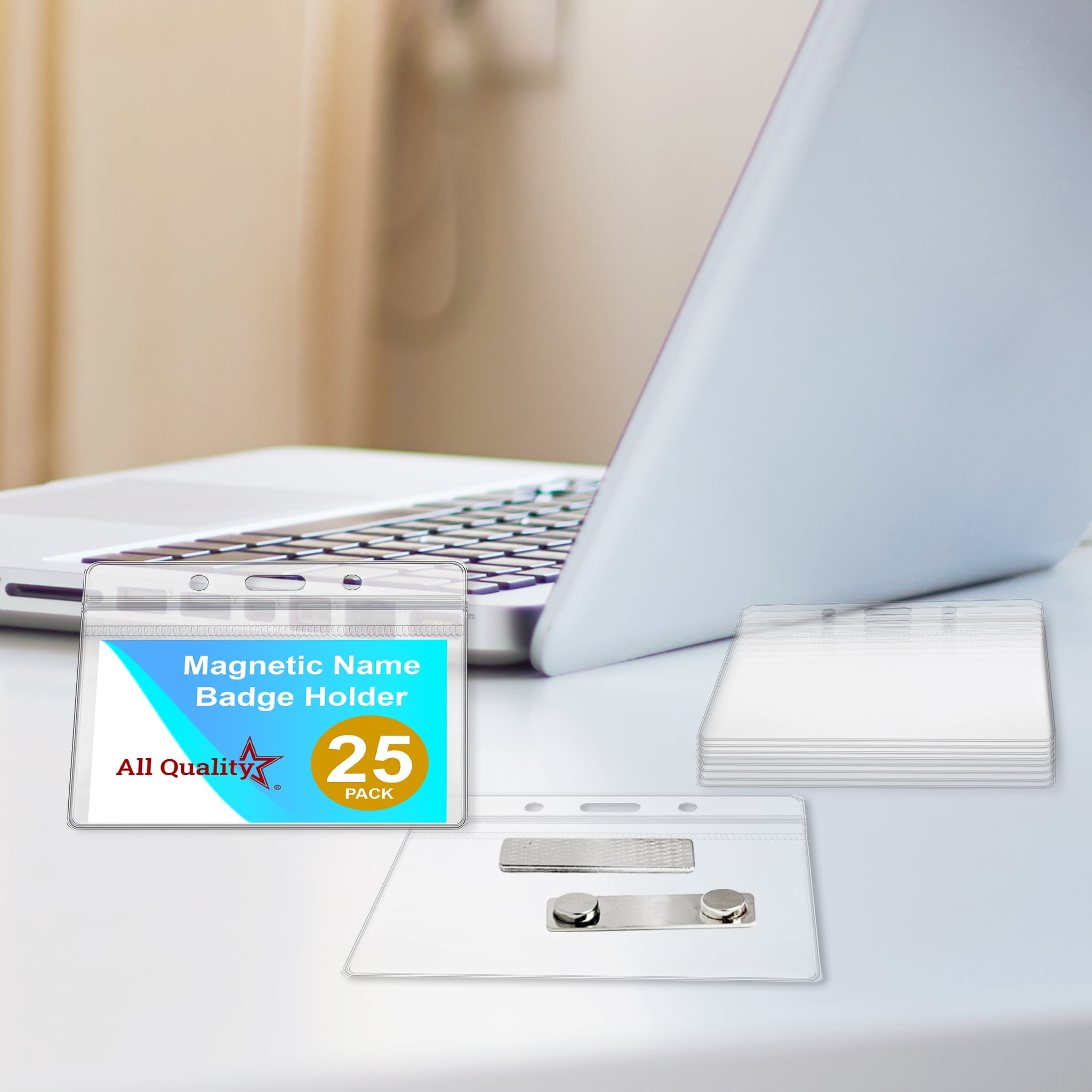 ID Badge with Magnet Backing - 25 Pack | Professional Name Badge Holders with Clear Images & Secure Magnetic Fastening