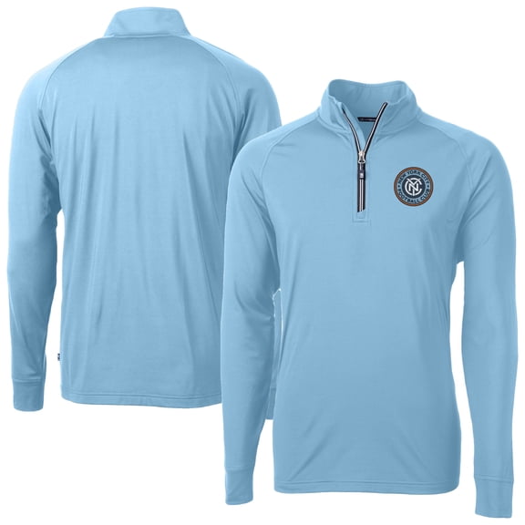 Men's-Cutter & Buck  Powder Blue New York City FC Adapt Eco Knit Stretch Recycled Raglan Quarter-Zip Pullover Top