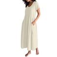 thumbnail image 6 of QUNYINEY Cotton Linen Women Dresses Solid Colors Short Sleeve Long A-Line Dress with Pockets Crew Neck Casual Beach Relaxed Fit Dresses, 6 of 9
