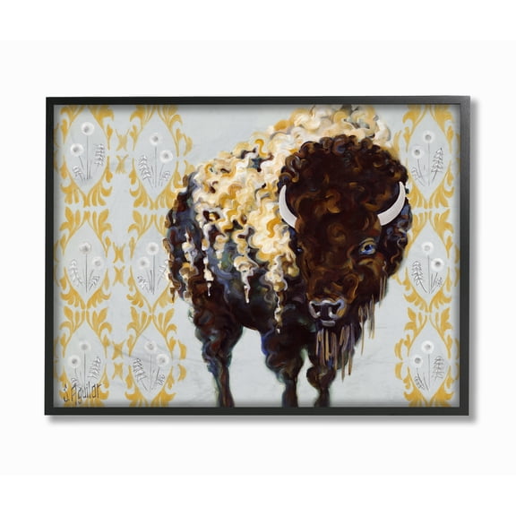 Stupell Industries Gold Buffalo Animal Pattern Gray Painting Framed Wall Art by Stephanie Aguilar