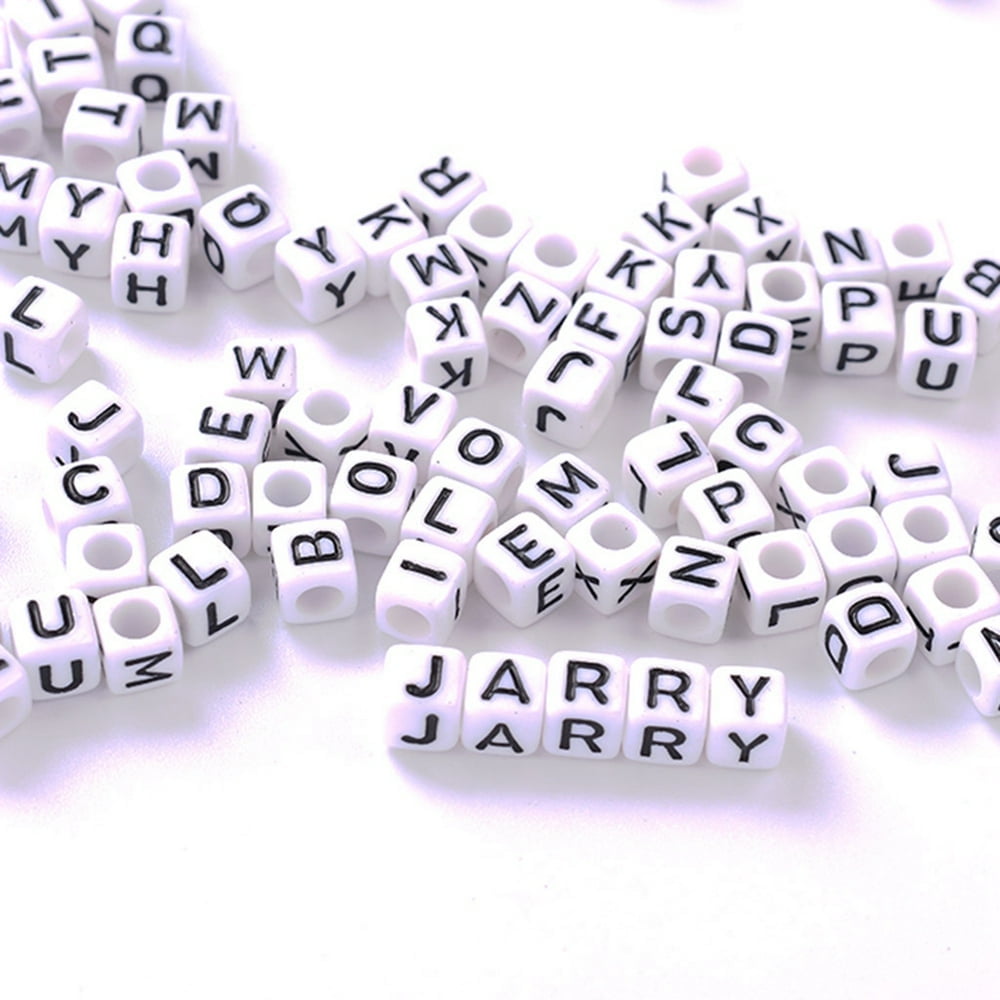 EIMELI 100pcs Letter Alphabet Beads 4mm Square White Acrylic Beads DIY Jewelry Accessories