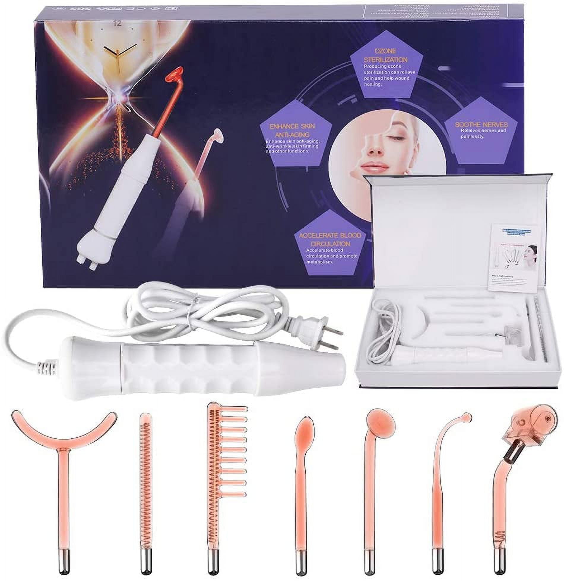 Portable High Frequency Wand Handheld Skin Massager with 7 Glass Tubes
