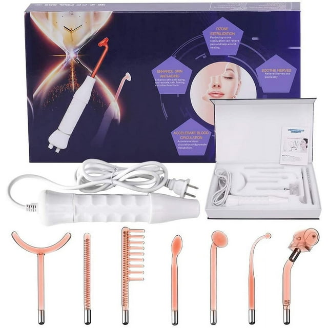 Portable High Frequency Wand Handheld Skin Massager with 7 Glass Tubes
