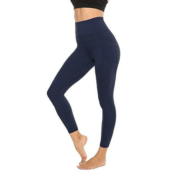 CAICJ98 Yoga Pants Women Womens High Waist Ankle Yoga Leggings Workout with  Two Pockets XL,Dark Blue