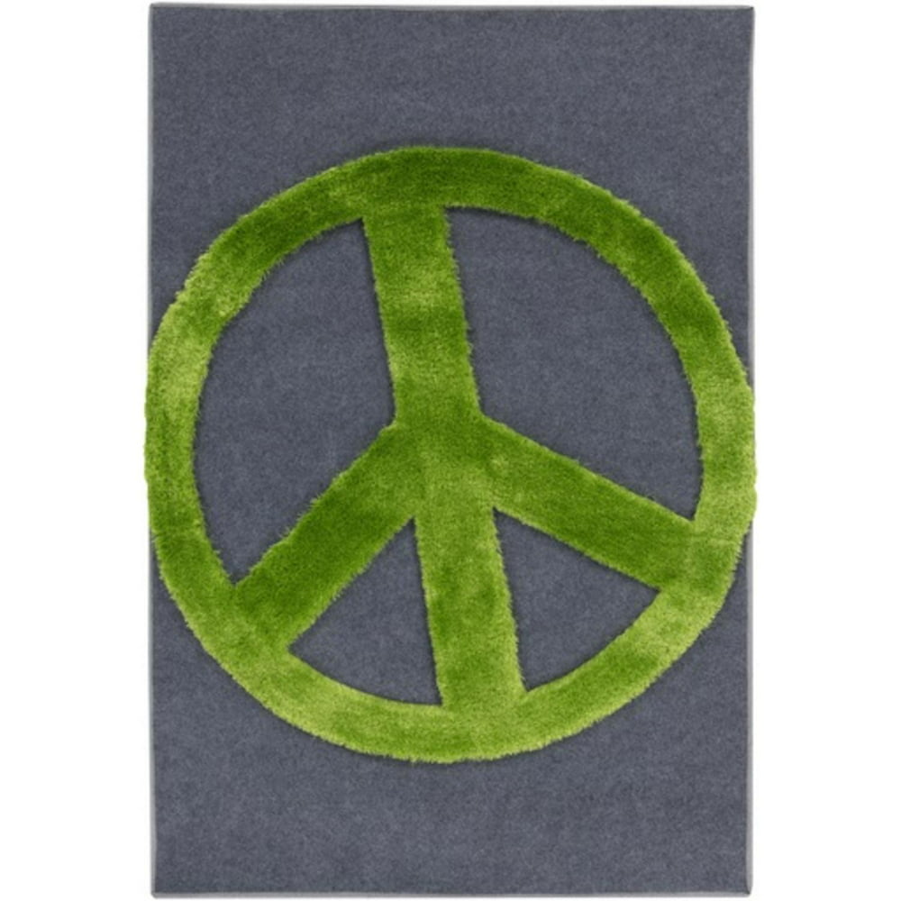 4' x 6' Lime Green And Charcoal Gray Peace Symbol Hand Woven Area Throw Rug