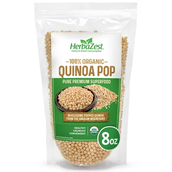 HerbaZest Quinoa Pop | 8 oz | USDA Certified Organic | Vegan & Gluten Free | Crunchy & Convenient Option for Cereal, Yogurt & Bowls |Superfoods