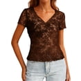 thumbnail image 3 of Bovxnpu Summer Short Sleeve T Shirts Pullover Top V Neck Slim Lace Top Casual Tops Summer Tops (Women's or Women's Plus), 3 of 8