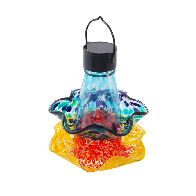 Comedero Solar de Vidrio para Colibríes con Luz Led Nocturna para Jardines Al Aire Libre