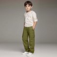 thumbnail image 4 of Miluxas Cargo Pants for Boy Casual Lightweight Loose Fit Stretch Elastic Waist Work Pants Army Green 10 Years(150), 4 of 9