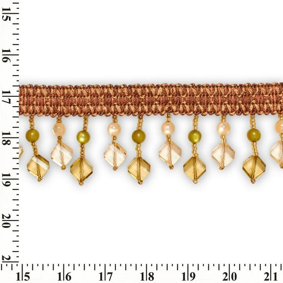 Square Rhinestone Tassel Fringe 2.25" Wide Polyester Trim Sold By The Yard - Rust / Gold