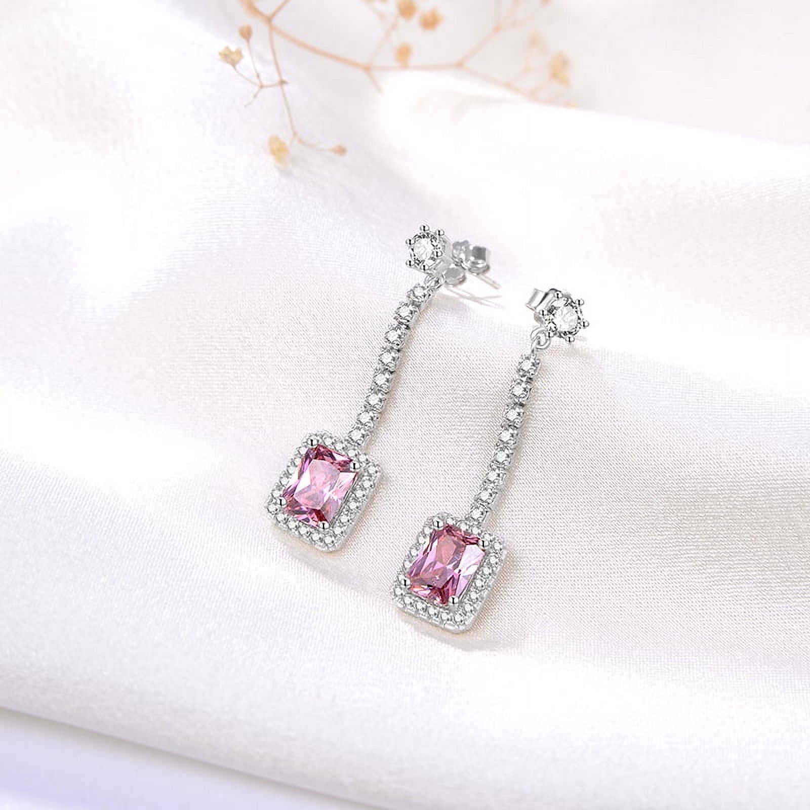 Halo Dangle Earrings for Women Sterling Silver Pink Clear CZ Ginger Lyne Collection