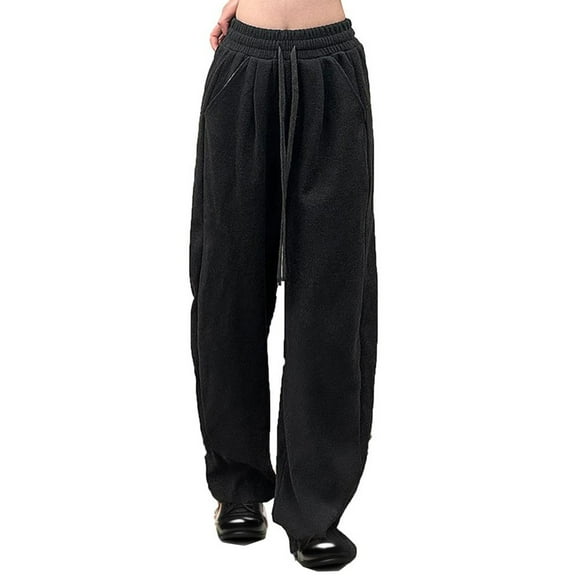 Womens Pants Clearance Sale! Women's Wide Leg Sweatpants Cozy Fleece Casual Jogger Pants Straight Leg Baggy Elastic High Waisted Yoga Pants