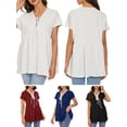thumbnail image 3 of Camiseta de manga corta para mujer con cordones y cuello en V, camisas informales acampanadas CACAGOO Camiseta mujer, 3 of 7