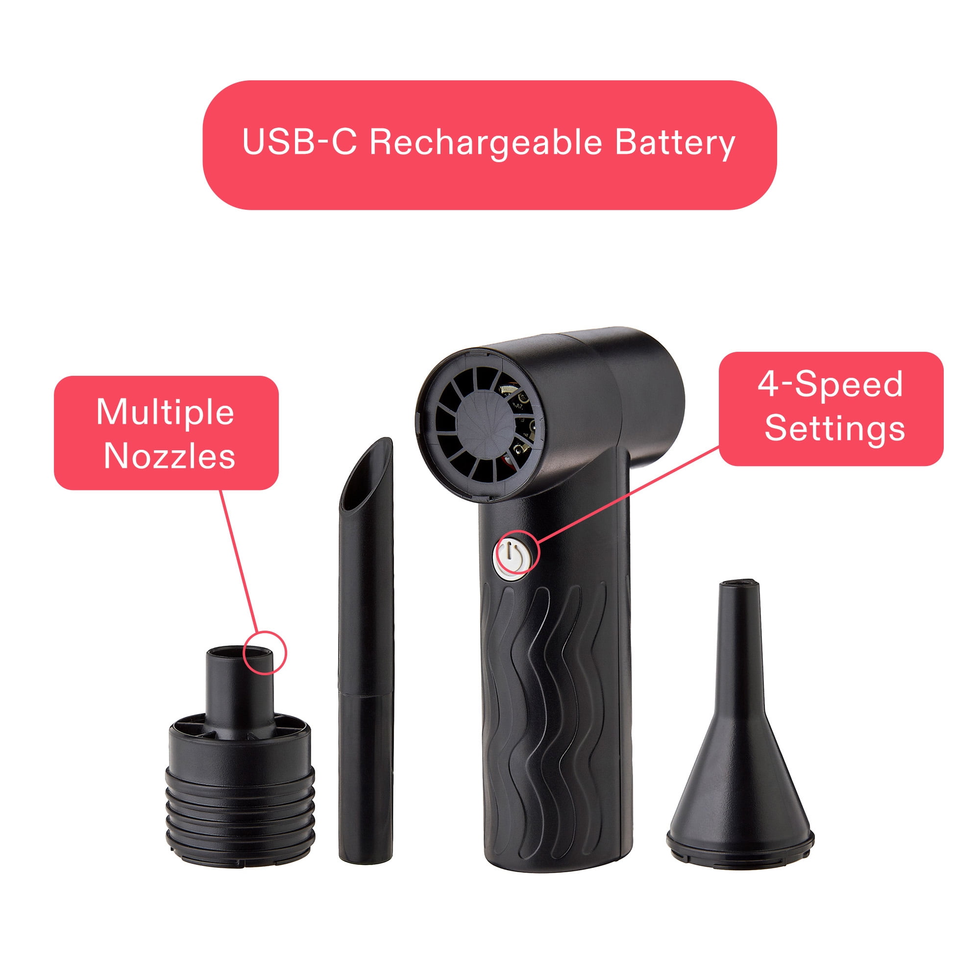 onn Rechargeable Air Duster with Multiple Nozzles and Carrying Bag