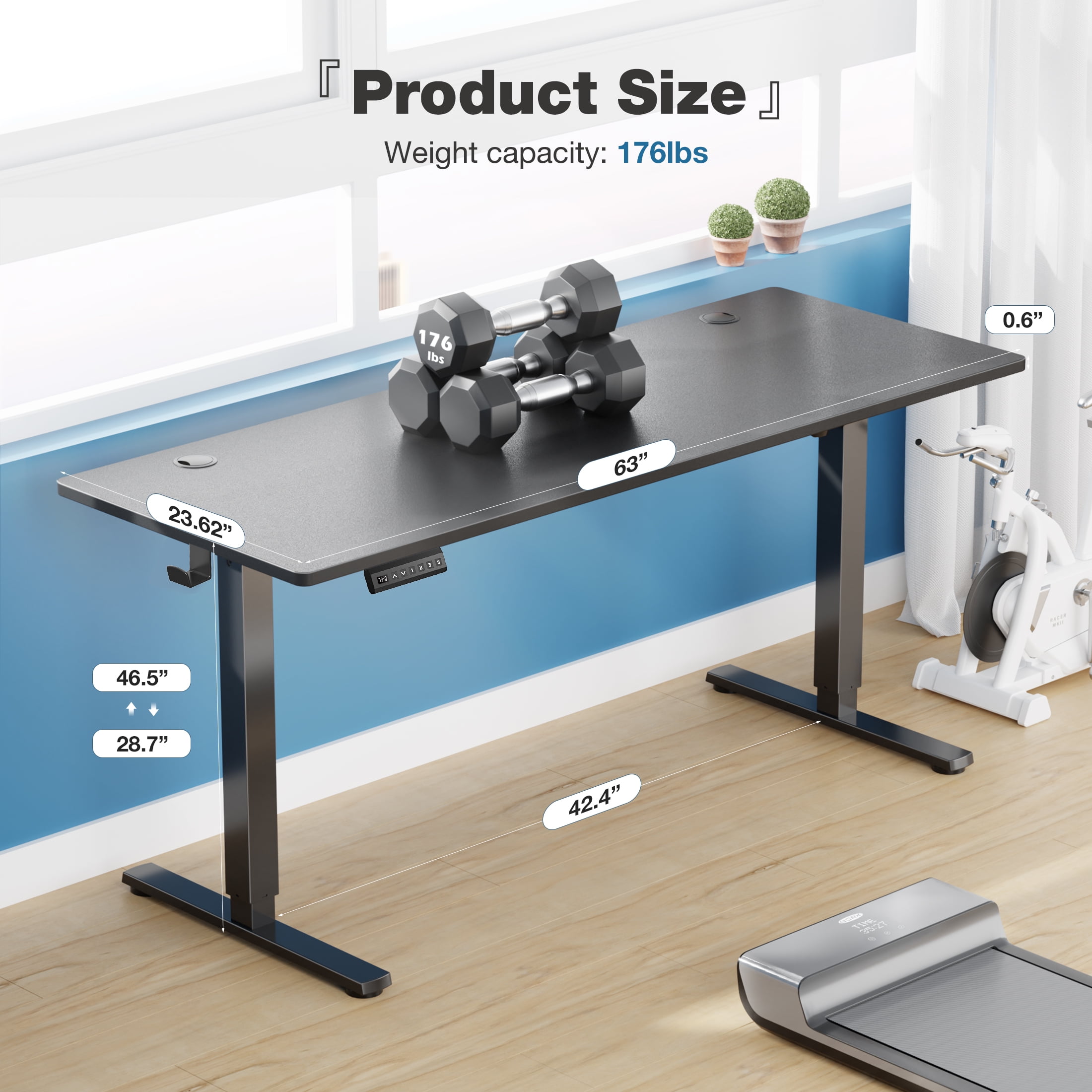 edx Electric Standing Desk, Height Adjustable Desk, 63 x 24 Inches Ergonomic Stand up Desk with Memory Preset for Home Office, Black