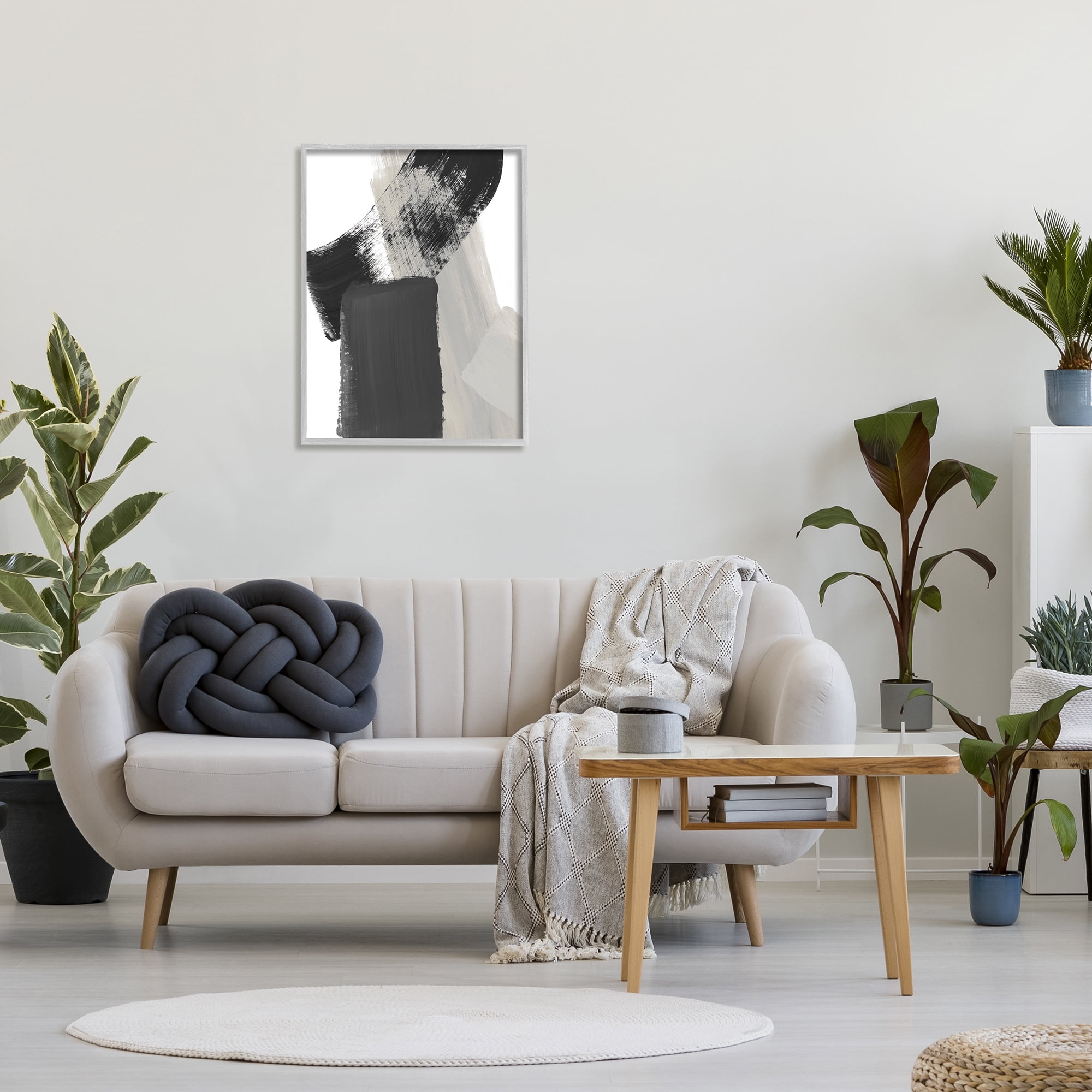 Stupell Industries Black & Beige Abstract Abstract Painting Gray Framed Art Print Wall Art, 24 x 30
