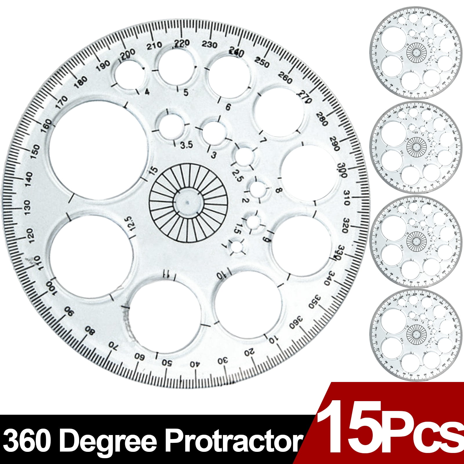 Multi-size Plastic Protractor 360 Degrees Math Protractors Clear Circular Protractors Mathematical Tool for Angle Measurement 4 Inch, 6 Inch, 9 Inch, 12 Inch Student School Office Supplies 