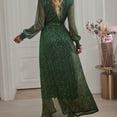 thumbnail image 4 of Vestido de mujer con lunares y lentejuelas, vestido de noche largo elegante sexy con escote en V, manga larga, cintura alta, abertura, vestido maxi con cinturón, 4 of 6