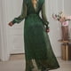 thumbnail image 4 of Vestido de mujer con lunares y lentejuelas, vestido de noche largo elegante sexy con escote en V, manga larga, cintura alta, abertura, vestido maxi con cinturón, 4 of 6