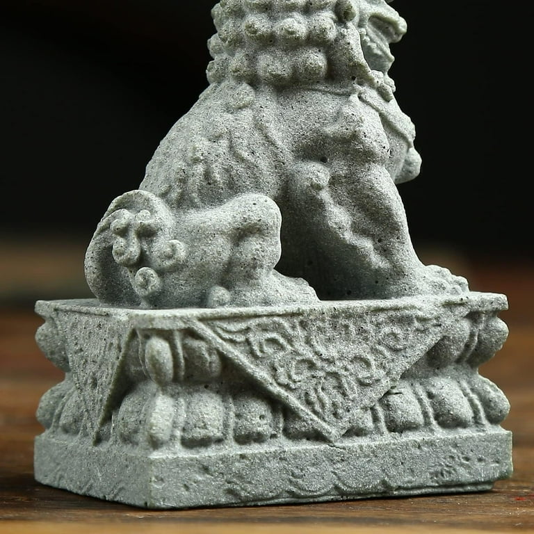 Foo Dogs Statues Pair - Chinese Stone Lion Sculpture Feng Shui Decor For Home & Office