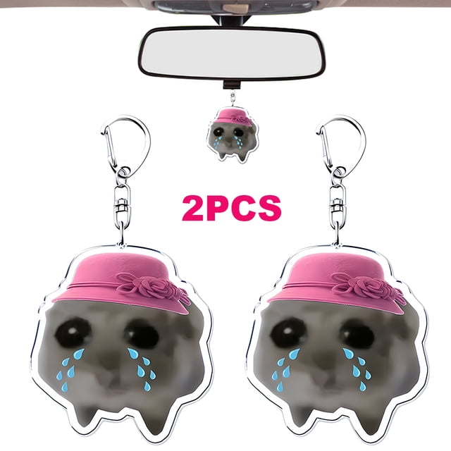 Lindo Meme Llorando Hámster Popular Llavero Sombrero Interior Del Coche Rosa