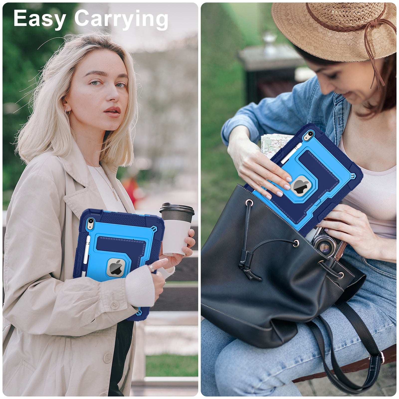 Allytechgroup Rugged Case for Apple iPad 9th 8th 7th Generation 10.2 inch 2021/2020/2019, Heavy Duty Protective Tablet Case with Kickstand, Pencil Holder & Detachable Shoulder Strap, Navyblue