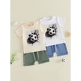 thumbnail image 3 of BemeyourBBs Toddler Baby Boy Football Outfit Infant Baby Boys Summer Clothes Short Sleeve Soccer Graphic T-Shirt and Solid Color Drawstring Pockets Shorts Set Toddler Boys Summer Outfit, 3 of 9