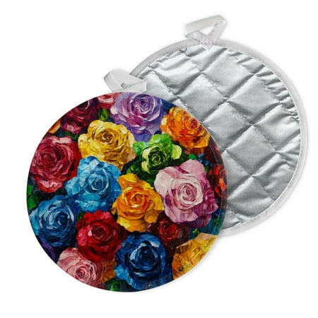 

2 PCS Pot Holders for Kitchen Potholders Sets with Hook for Oven Cooking Baking Colorful Rose Oil Painting