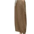 thumbnail image 2 of XPMWRP Women's Cotton Linen Wide Leg Palazzo Lounge Cropped Pants Lightweight Drawstring Waist Harem Capri Pants with Pockets Coffee XXL, 2 of 7