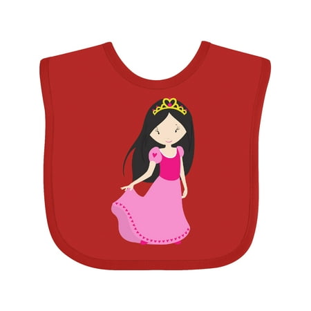 

Inktastic Cute Princess Crown Black Hair Pink Dress Gift Baby Girl Bib