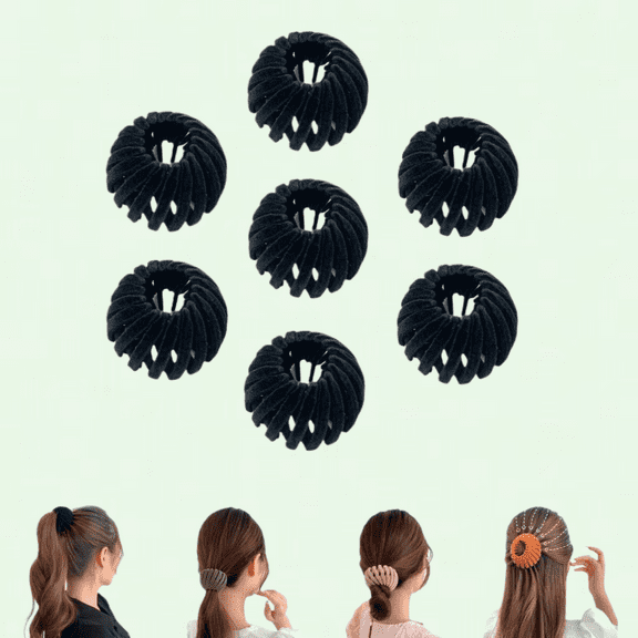 Lazy Bird's Nest Plate Flocking Hairpin Set of 7, Black, Hair Accessories for Women and Girls