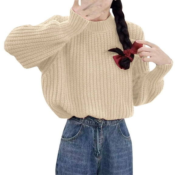 VISALY Pullover Crewneck Sweatshirt Ribbed Long Sleeve Tops Trendy Long Sleeve Sweater Tops Fall Chunky Cable Knit Pullover Sweaters Pullover Sweaters Hoodies Pullover Pullover Sweaters Beige One Size