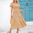 thumbnail image 2 of Women's 2024 Summer Casual Flutter Puff Sleeve Boho Floral Maxi Dress V Neck Smocked Tiered Long Dresses, 2 of 9