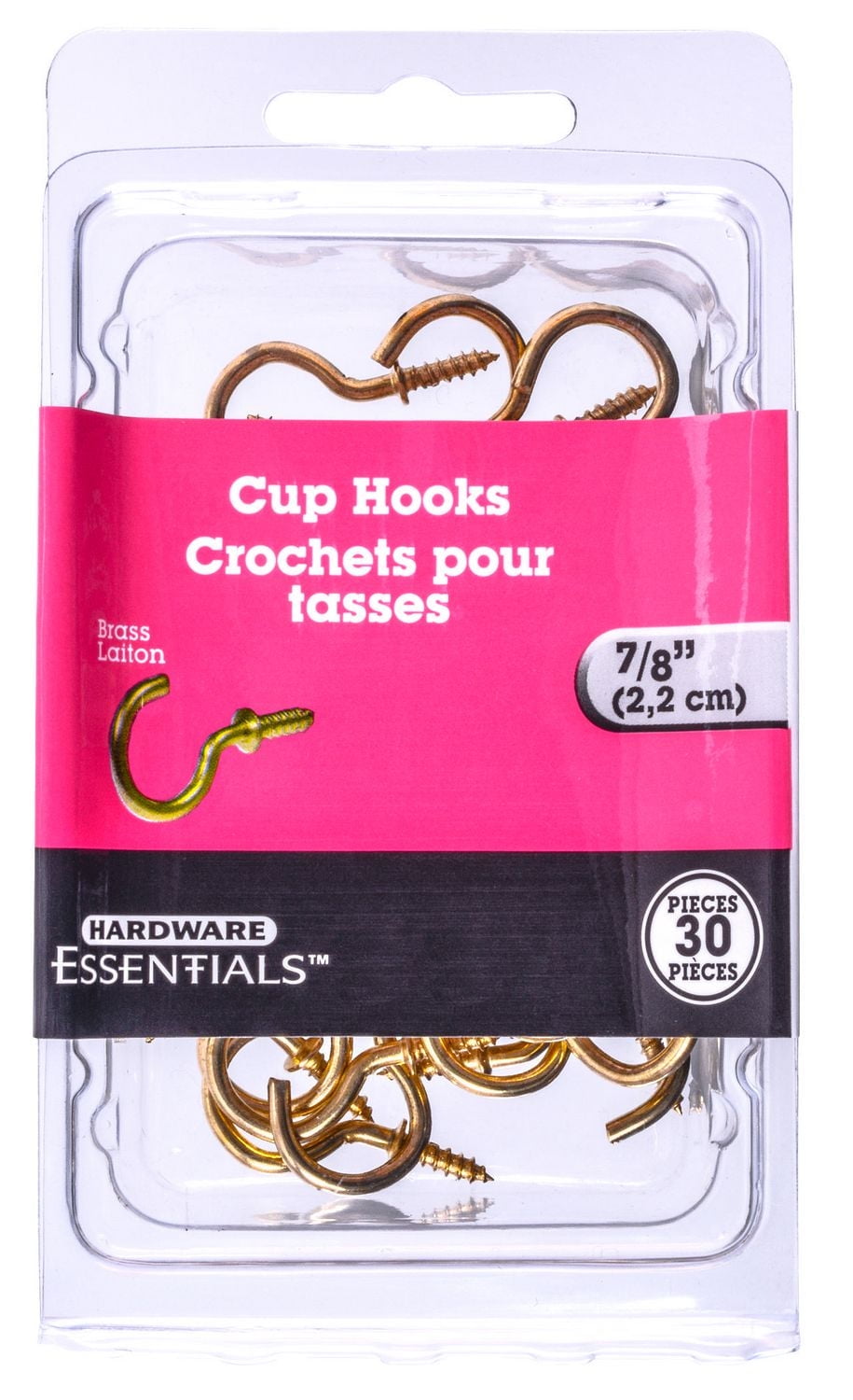 Crochets pour tasses Hardware Essentials de 7/8 po en laiton 30 pièces
