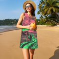 thumbnail image 3 of Fotbe Neon Desert Moon Vestido de Verano sin Mangas para Mujer – Vestido Midi Línea A, Estilo Camiseta Floral, Vestido Playero Casual y Fluido, 3 of 7