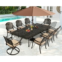 Magic Union 9 Piece Cast Aluminum Patio Furniture Set Outdoor Dining Set Bistro Furniture Set with 8 Armchairs and Dining Table, 8 Cushions(6 Chairs and 2 Swivel Chairs)
