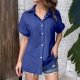 thumbnail image 3 of T Shirts for Women 2026 Summer Short Sleeve Cotton Linen Button Down Collared Loose Business Casual Office Work Tshirt Blouse, 3 of 6