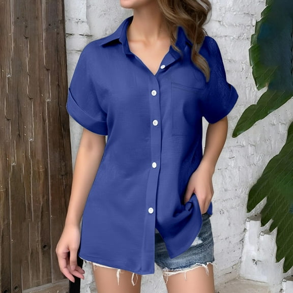 TYGHBN Women's Solid Color Linen Short Sleeve Casual Loose Shirt Medium Women Shirt Long Sleeve for Women Tops Athletic Long Sleeve Shirt Women Shirts Women Casual Womens Shirts Short Sleeve Womens