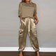 thumbnail image 2 of Conjunto de top y pantalones de satén suave de manga media para mujer: conjunto de pijama informal de verano, ligero, diseño estampado, versátil para todas las estaciones, 2 of 5